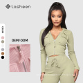 Lasheen Hight Quality Women Full Zip Crop Jacket Hoodie Long Sleeve Two Piece Set Women Clothing Joggers Suits Set Tracksuit
